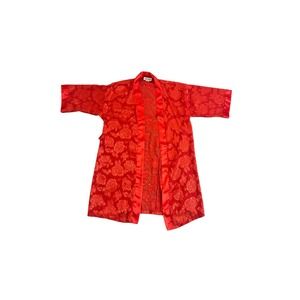 Vintage Women S Intimate Affair California Red Robe Wrap Floral Chiffon Lingerie